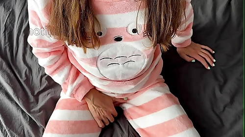 asian teen in pajamas masturbate small tits horny pussy and squirting orgasm